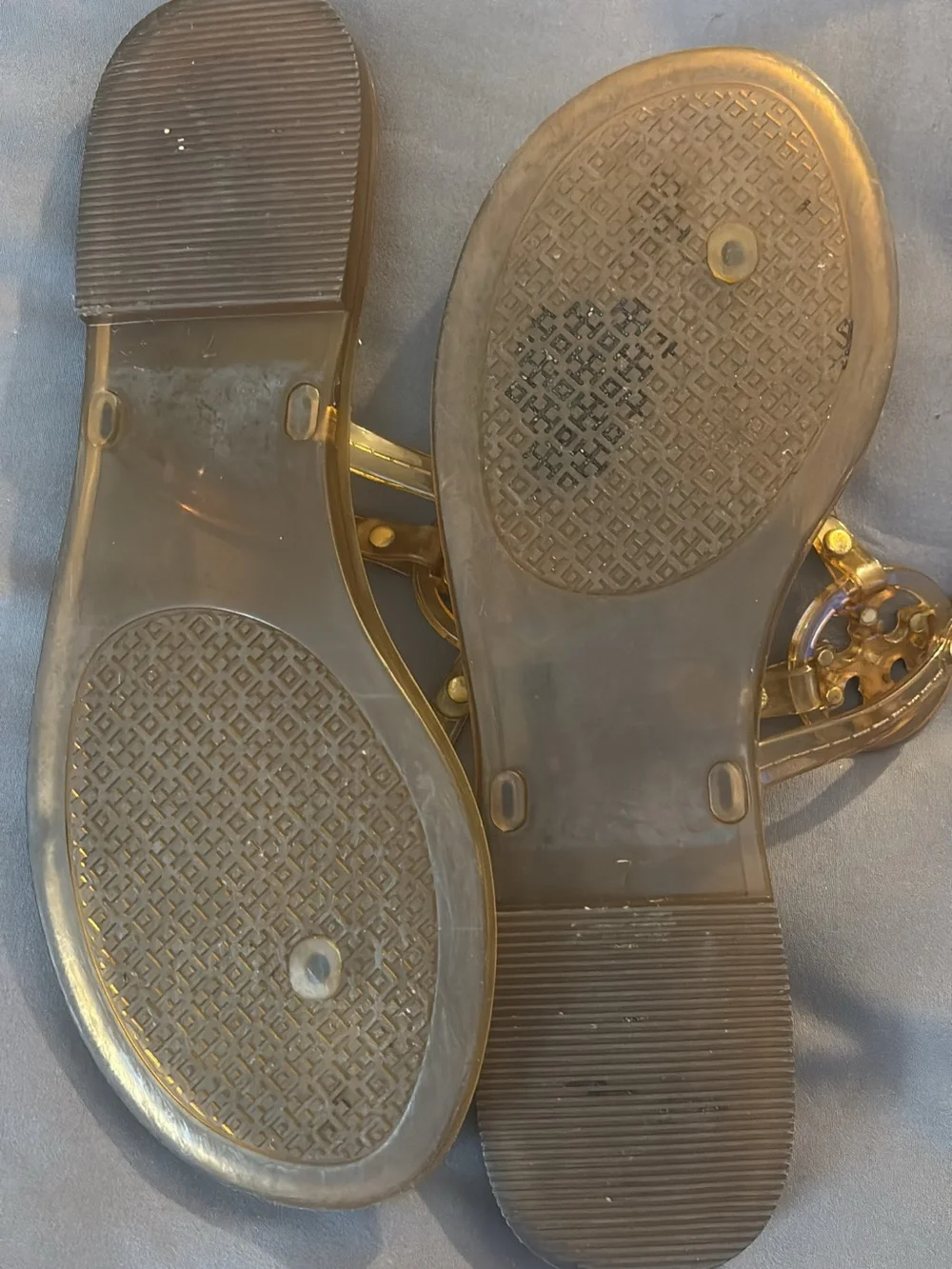 Tory Burch Brown Jelly Miller Logo Thong Sandals with Gold Medallion